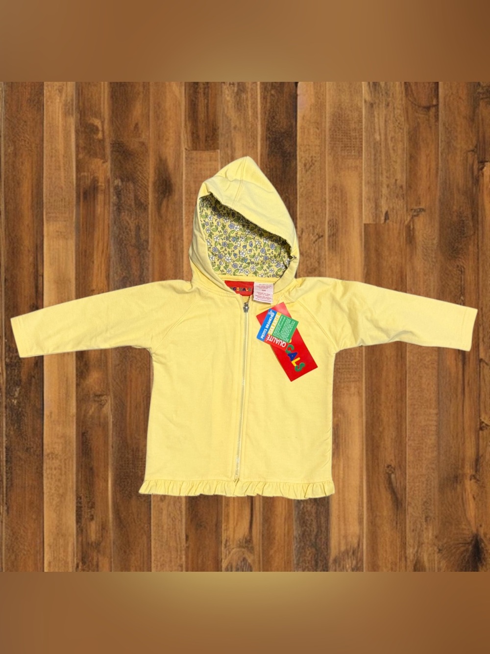 Vintage 90s NWT Toddler Girl Floral Lined Hoodie 18M Yellow Jacket